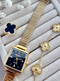 تصویر ساعت فنسی طلایی صفحه مشکی 