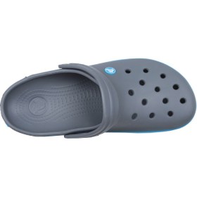 تصویر کفش مردانه زنانه یونیسکس خاکستری تیره و کروک باند لبه آبی سفید راه کراکس Crocs 