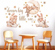 تصویر برچسب دیواری اتاق کودک - رویای خرگوش ( تم بژ ) - با 62 عدد ستاره - کد W310 - 100 سانت در 60 سانت 