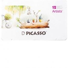 تصویر Picasso مداد رنگی 12 رنگ با جعبه فلزی 