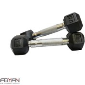 تصویر دمبل دسته استیل 6 گوش باشگاهی 