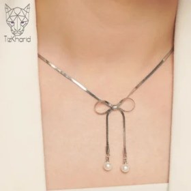 تصویر گردنبند هرینگبون پاپیونی papion necklace silver steel