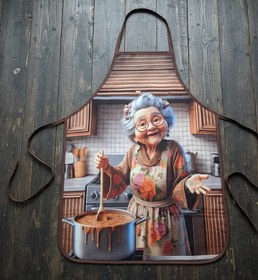 تصویر پیشبند فانتزی آشپزخانه طرح کارتونی و عروسکی جذاب با جیب کاربردی 