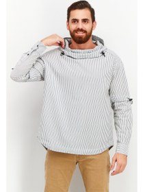 تصویر هودی مردانه آستین بلند راه‌راه، سفید/آبی برند jack & jones Men Long Sleeve Stripe Hoodies, White/Blue