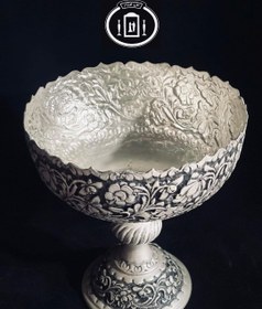 تصویر جام آجیل خوری نقره قلم گل برجسته سیاه قلم پتینه ممتاز عیار ۸۴ استاندارد ایران Silver bowl 84% purity