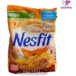 تصویر غلات صبحانه نسفیت حاوی انجیر خشک ، کشمش و زردآلو 