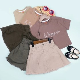 تصویر ست تیشرت و دامن بچه‌گانه دخترانه کتان و پنبه‌ای 