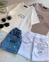 تصویر ست دوتیکه تیشرت شلوارک بچگانه قهوه ای سایز ۸ تا ۱۰ سال 