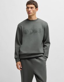 تصویر سویشرت کشی از جنس پنبه با لوگوی ساندویچی برند boss Stretch-cotton sweatshirt with sandwich logo