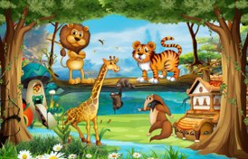 تصویر پوستردیاری اتاق کودک جنگل حیوانات 