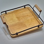 تصویر سینی مربع با چوب رابروود با کیفیت بالا و قابل شستشو 