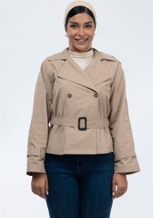 تصویر کت بارانی یقه انگلیسی کرم سیر Goretex jacket with English collar,Garlic cream