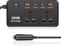 تصویر اینورتر فندکی خودرو گرین لاین مدل GC-200 توان 200 وات Greenline car cigarette lighter inverter GC-200 power 200W