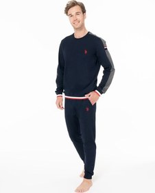 تصویر ست پیژامه مردانه یقه دوچرخه لباس خانه آبی رنگ 100 ٪ پنبه دریایی BNLLY18B93G1 LLAC U.S. Polo Assn. 