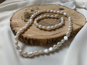 تصویر سرویس مروارید باروک اصل سفید با نقره 9 میلیمتر white baroque pearl set with silver