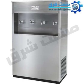 تصویر آبسردکن استیل Large steel water cooler with four taps 4BS