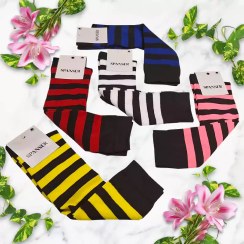 تصویر جوراب زنانه ساق بلند زیر زانو راه راه 