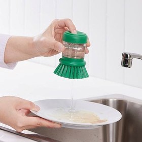 تصویر برس ظرفشویی مخزن دار ایکیا مدل VIDEVECKMAL سبز ا Dish brush with soap dispenser Dish brush with soap dispenser