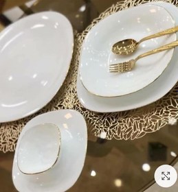 تصویر سرویس اپال ۲۶ پارچه گلدن اپال طرح دیوالی گرد لب طلا Opal dishes divali set