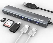 تصویر هاب USB 3 پورت آلومینیومی پرسرعت Wavlink USB 3.0 با 2 اسلات کارت خوان SD/TF برای Mac، Window، Linux - ارسال 15 الی 20 روز کاری 