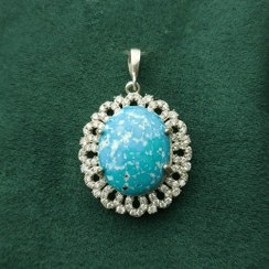 تصویر آویز نقره۹۲۵ نگیندار با سنگ فیروزه طبیعی Turquoise pendant