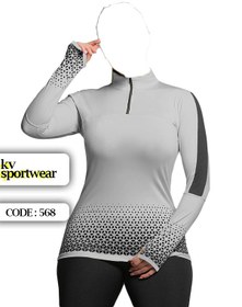 تصویر تیشرت نیم زیپ فینگردار ورزشی زنانه NIKE کد 0002 Women's sports half zip t shirt with finger NIKE code 0002