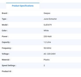 تصویر آبمیوه گیری جیپاس مدل GJE5479 