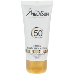 تصویر کرم ضد آفتاب رنگی مدیسان SPF 50 مدل Tinted ‌مناسب پوست‌های خشک و معمولی حجم 50 میلی‌لیتر 
