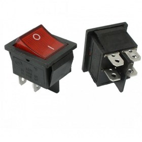 تصویر کلید راکر 30 آمپر چراغ دار بزرگ 4 کنتاکت قرمز KCD4 Rocker Switch