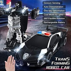 تصویر ربات Jeestam RC Cars برای کودکان با کنترل از راه دور اسباب‌بازی‌های ماشین Transformrobot با دمو خودکار تغییر شکل تک دکمه‌ای حسگر حرکتی، موسیقی سبک با چرخش 360 درجه در مقیاس 1:14، بهترین هدیه برای پسران دختر (مشکی) 