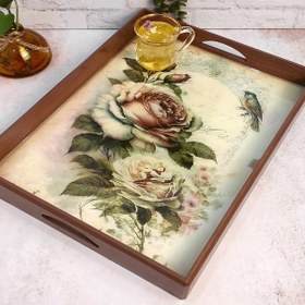 تصویر سینی چوبی رزینی طرح گل رخ 