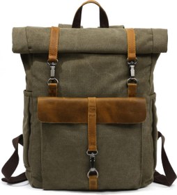 GEARONIC 21L Vintage Canvas Backpack Leather Rucksack Knapsack 15inch  Laptop Tote Satchel College Shoulder Hiking Bag