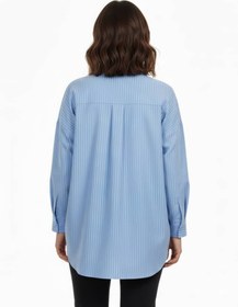 تصویر شومیز زنانه راه راه نخی شومیز راه راه آبی