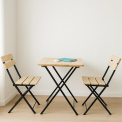 تصویر میز و صندلی تاشو دو نفره ایکیا چوبی فلزی 