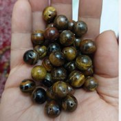 تصویر مهره سنگ چشم ببر سایز 10 سوراخ دار سنگ اصل طبیعی گوی 