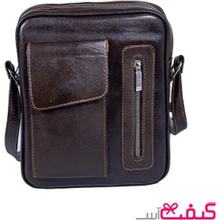 تصویر کیف دوشی چرم طبیعی مدل جا موبایلی دار 