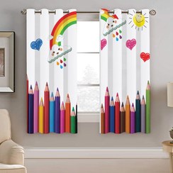 تصویر پرده نیروانا طرح مداد رنگی و رنگین کمان کودک مدل هازان کد 8437 سایز 140×200 سانتی متر 