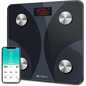 تصویر ترازو وزن بدن هوشمند دیجیتال etekcity /آنالیز بدن مدل FIT 8S Etekcity Scale for Body Weight and Fat Percentage, Smart Digital LED Bathroom BMI Measurement, Accurate Bluetooth Weighing Machine, Body Composition Analyzer, Ash-black, 400lb Smart-Black 10.2 x 10.2 inches