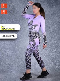 تصویر ست مانتو شلوار نیم زیپ فینگردار ورزشی زنانه adidas کد 002 adidas womens sport half zip pants set with fingering code code 002