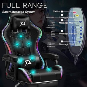 تصویر COOLBABY Gaming Chair LED Light Racing Chair,Ergonomic Office Massage Chair,Lumbar Support and Adjustable Back Bench,Bluetooth Speaker 