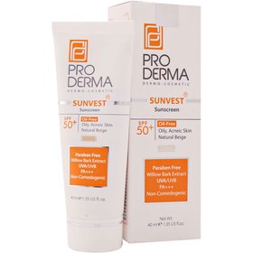 تصویر کرم ضد آفتاب فاقد چربی اس پی اف 50 حجم 40 میل پرودرما بژ طبیعی Proderma Oil Free Sunscreen Spf50 Caramel 40ml