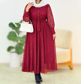 تصویر پیراهن گیپوری زنانه مدل ماهپوش کد ۰۴۰۸۲۶۱ - زرشکی 