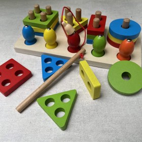 تصویر اسباب بازی پایه اشکال چوبی و ماهیگیری مناسب تقویت تمرکز و دستورزی کودک +۳ سال 