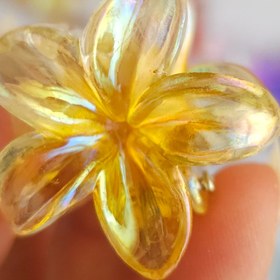 تصویر گلسر شیشه ای سایز مینی 4 سانتی طرح پلومریا رنگی Plumeria hair clip