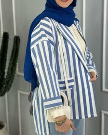 تصویر مانتو شیک زنانه خنک نخی کوپرا - طوسی/سورمه ای Stylish women's coat