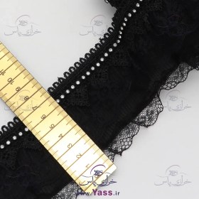 تصویر نوار گیپور پلیسه ۸ سانت لبه نگین مشکی 