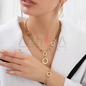 تصویر ست زنانه دستبند، گردنبند و گوشواره کارتیر آبکاری طلای 18 عیار رنگ ثابت Women's Cartier Set: Necklace, Bracelet, and Earrings with 18K Gold Plating