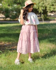 تصویر ست بچگانه تیشرت و دامن چین دار سایز ۴ تا ۶ سال صورتی و مشکی 