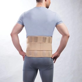 تصویر کمربند طبی سخت نئوپرنی پددار آدور کد 240411 Ador hard neoprene lumbosacral belt (with polyamide splint) 240411