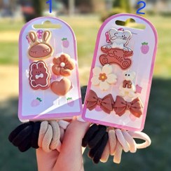 تصویر پک گیره و کش مو کرم قهوه‌ای 